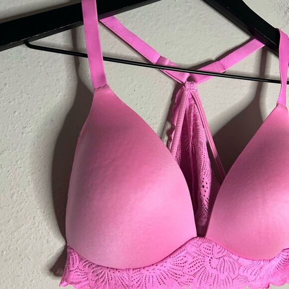 Aerie Real Sunnie Wireless Racerback Bra in Pink Lace Size 34C - Picture 3 of 11